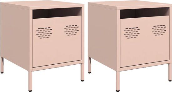 vidaXL Nachtkastjes 2 st 35x39x43,5 cm staal roze