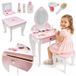 4iQ Table de maquillage pour enfants Kinga en bois, avec miroir, tabouret et accessoires, rose/blanc