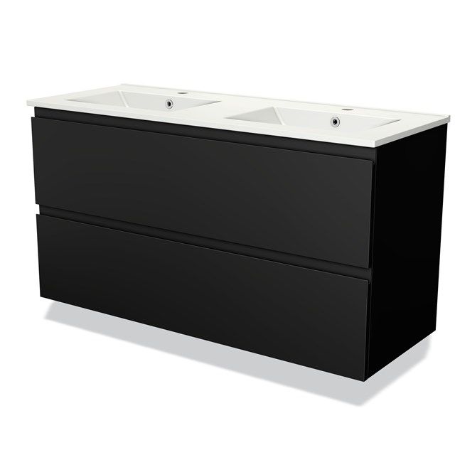 Maxaro Badkamermeubel 120cm Modulo Mat Zwart 2 Lades Greeploos Wastafel Keramiek