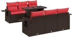 vidaXL 7-delige Loungeset met Kussens, Poly Rattan, Acacia, Bruin
