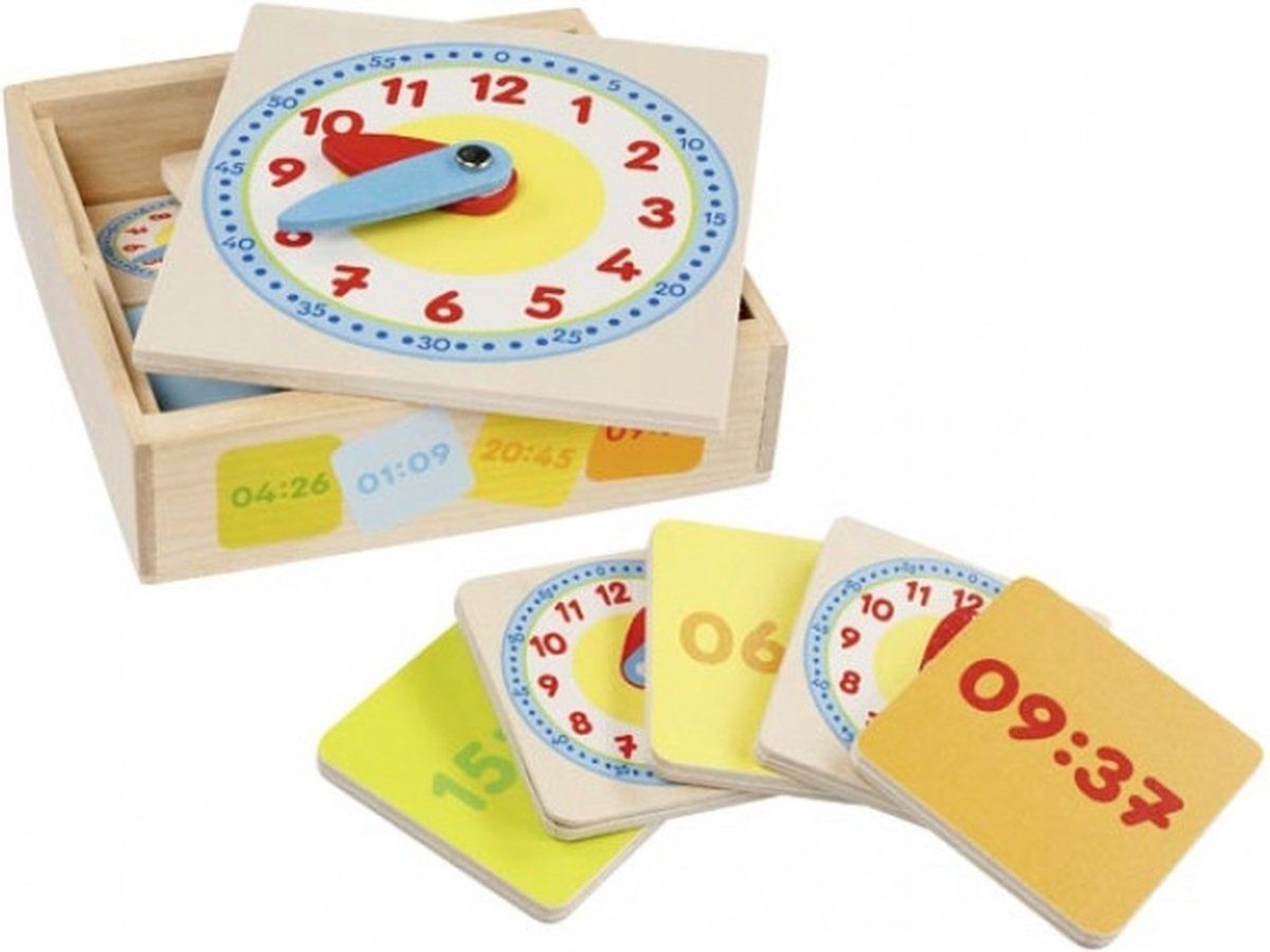 Goki Leren klok in houten doos - Multicolor