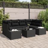 vidaXL Tuinbank Set Zwart Polyrattan 8-delig