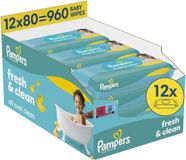 Pampers Fresh Clean Billendoekjes - 12 Verpakkingen van 80 Doekjes