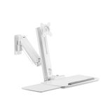 PureMounts Monitorstandaard met toetsenbordplank, beeldschermstandaard muur met toetsenbordplank, in hoogte verstelbaar, draaibaar, kantelbaar, werkplek staand, wit