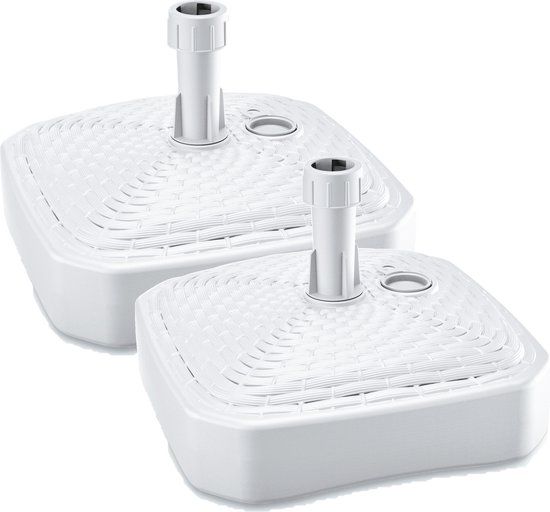 2x Stuks vierkante rotan kunststof parasolvoeten wit 39 cm