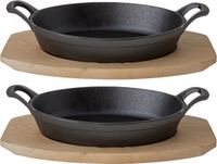 Cosy & Trendy Ovenschaal - 2x stuks - gratinschaal - gietijzer - op houten plank - 30x17x5 cm - Serveerschaal