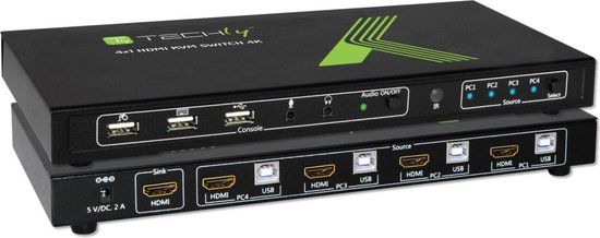 Techly IDATA-KVM-HDMI4U - 4-Port HDMI KVM Switch - 4K - USB