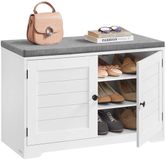 Songmics Schoenenbank met opbergdeuren - Zitkussen en verstelbare planken - 35,5 x 81 x 52,5 cm - Wolkenwit