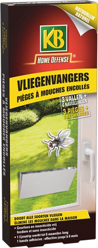 KB Home Defense Vliegenvangers - 3 stuks + 6 navullingen - Insectenval - Wit