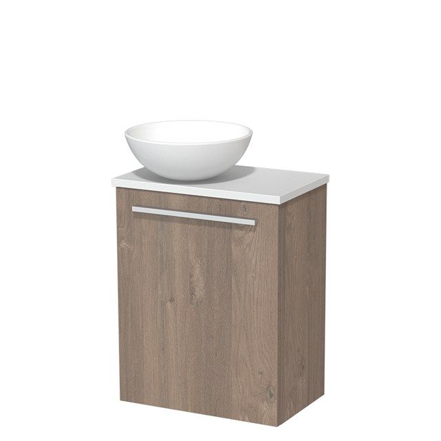 Maxaro Toiletmeubel met Waskom Keramiek Modulo Middenbruin Eiken Vlak 41 cm Mat Wit Blad