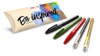 Pentel Arts kerstset, 5-delig: 3 x viltstiften, zwart/rood/olijfgroen, 2 x balpen metallic goud/zilver