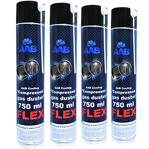 AABCOOLING Compressed Gas Duster FLEX 750ml - Set of 4 - Compressed Air With a Flexible Tube, Keyboard Cleaner, Compressed Air For PC, Computer Duster, PC Cleaner