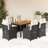 Prolenta Maison Exclusive - Tuinset voor de tuin, 7-delig, met kussens, zwart, gevlochten kunststof