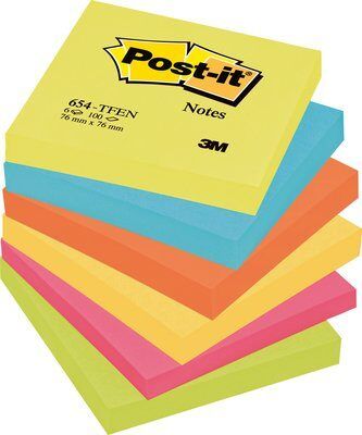 Post-it FT510283540 Zelfklevend notitiepapier 7,60 cm x 7,60 cm Blauw, Geel, Groen, Oranje, Roze