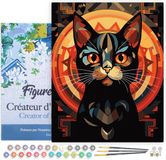 Figured'Art Schilderen op Nummer Volwassenen met lijst Art Deco Zwarte Kat- Handwerk acrylverf Kit DIY Compleet - 40x50cm Canvas al ingelijst