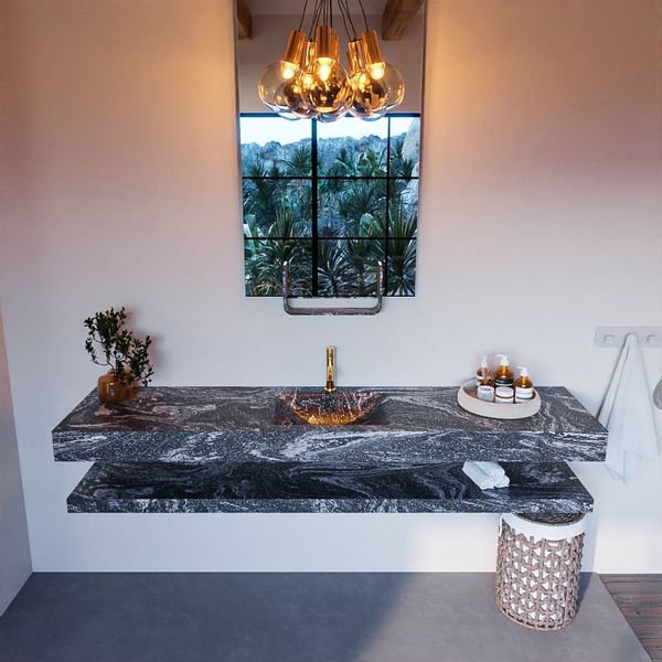 MONDIAZ ALAN - DLUX Badkamermeubelset - 200cm - Lava - Vrijhangende wastafel - 1 kraangat - ADX200LavPLM1Lav