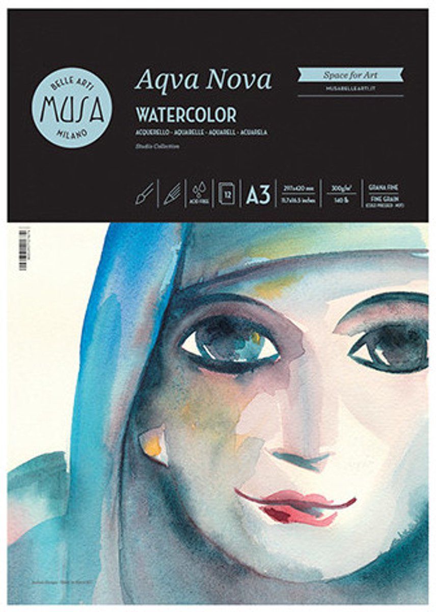 MUSA Belle Arti CWR Album voor aquarel, A3, 12 vellen, 300 g, fijne korrel, pure cellulose