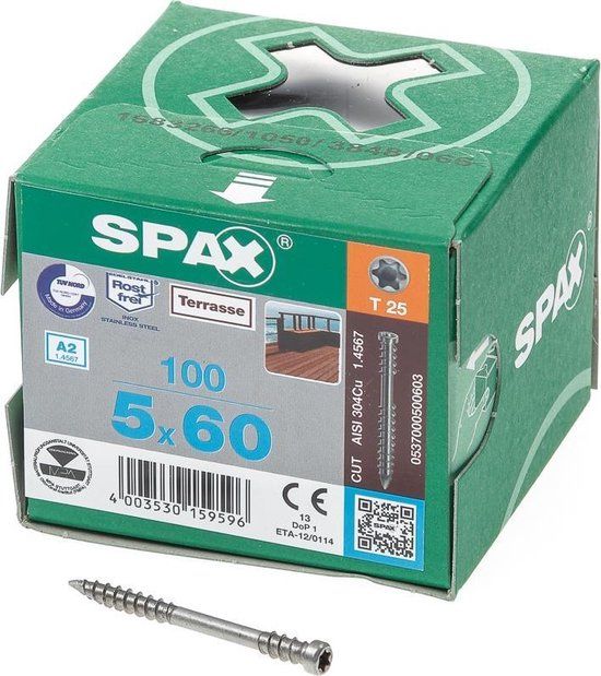 SPAX Terrasschroef - 5 x 60 mm - RVS - 100 stuks