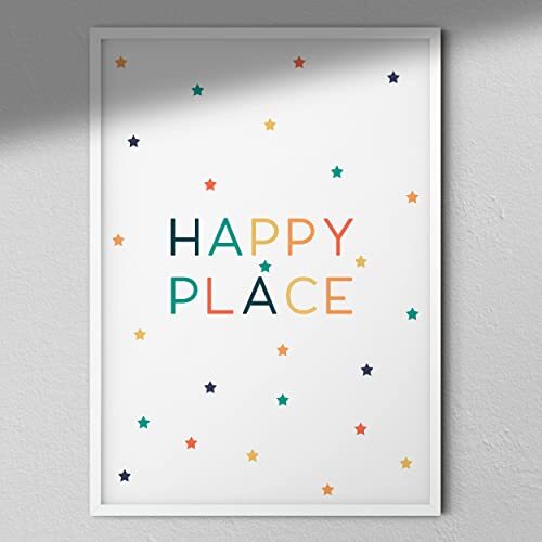 Hygge Creations Happy Place Kinderkamerprint - Kinderkunst | New Born Gift Wit Frame Zonder Mount A3