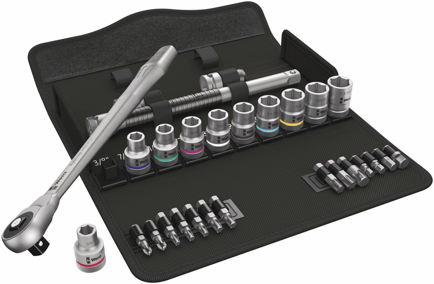 Wera 8100 SC 10 Zyklop Metal-ratelset doorsteekvierkant 1/2" aandrijving, inch, 28-delig