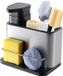 Merkloos Spoelbak-organizer met afwasmiddeldispenser, 3-in-1 spons met afwasmiddeldispenser, houder, roestvrij staal met lekbak, keukenorganizer, zeepdispenser met sponshouder, sponshouder voor gootsteen, Zwart, Zilver, RVS, Kunststof, Staal