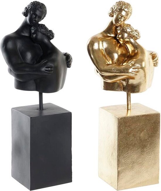 Decoratieve figuren DKD Home Decor Koppel Zwart Gouden Metaal Hars (15,5 x 13,5 x 37,5 cm) (2 Stuks)