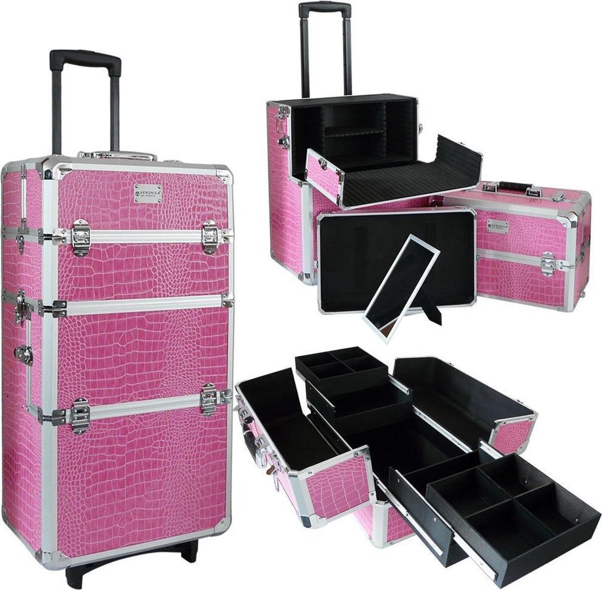 Veronica Nail Products Makeup trolley 3 in 1 CROCO ROZE