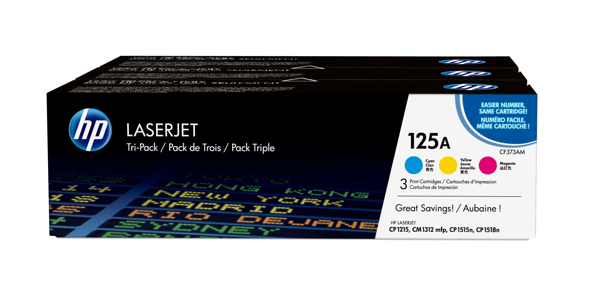 HP 125A Original Toner Cartridge 3-Pack (Cyan, Magenta, Yellow)