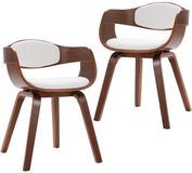 vidaXL Eetkamerstoelen - 2 stuks - Gebogen - Hout en Kunstleer - Donkerbruin en Wit