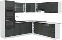 Vicco Hoekkeuken R-Line, Antraciet landhuis/Wit, 247 x 237 cm, WB Marmer