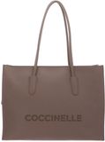 COCCINELLE Leren shopper schoudertas met laptopvak Myrtha26 Handbag Grained Leather Warm Taupe