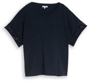 Tom Tailor - T-shirt à coupe ample avec manches en crochet - Taille XL - bleu captain