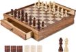 Sans marque Jeu d'échecs en bois massif, 15 pouces, 2-en-1 Échecs et dames
