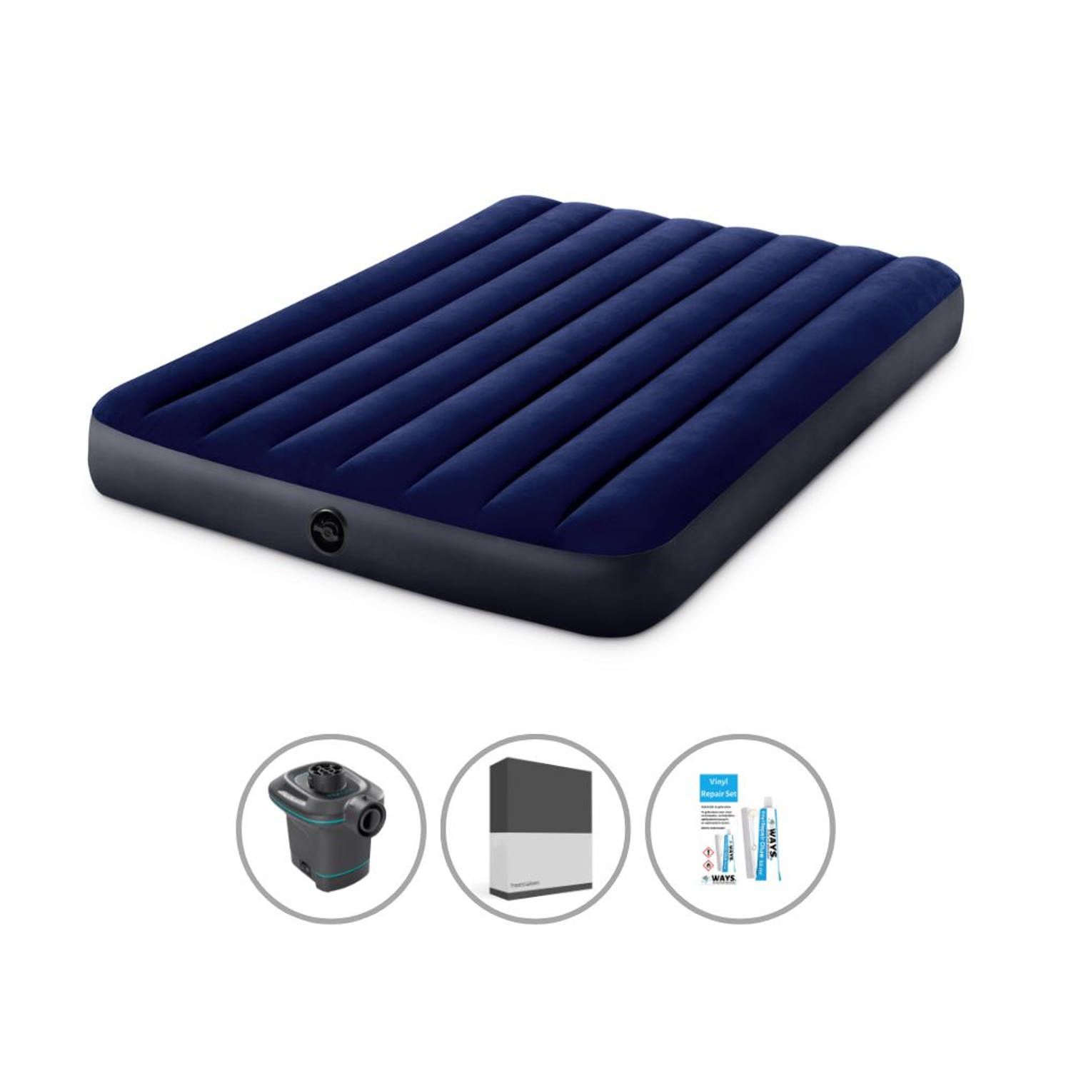 Intex luchtbedset - twijfelaar - 137 x 191 x 25 cm - blauw + accessoires