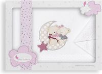 Interbaby Loving Bear Mini Wieg Lakens Wit Roze