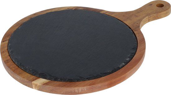 QUVIO Krumble Borrelplank - Rond - Hout en Leisteen