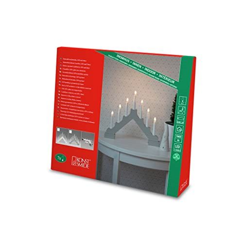 KONSTSMIDE LED houten kandelaar - mat grijs - 7 warmwitte diodes - batterij - timer