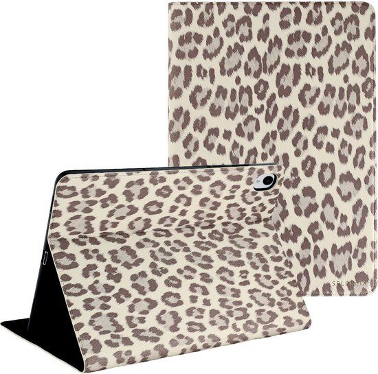 Selencia Sabi Bookcase met panterprint voor de Samsung Galaxy Tab S11 - Soft Ivory