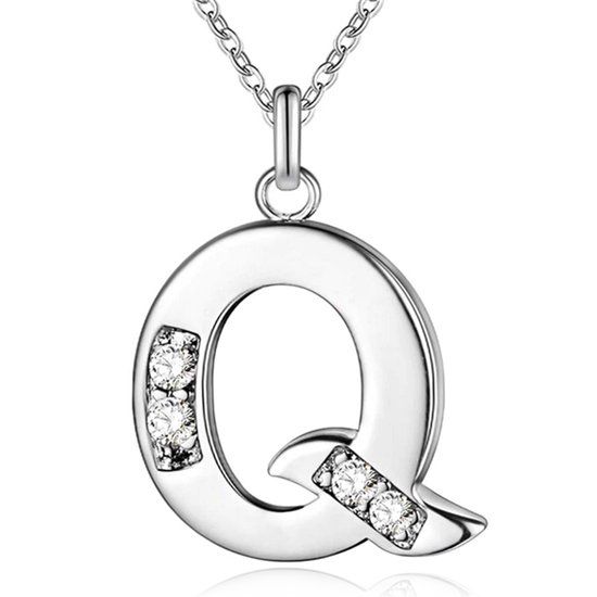 LGT JWLS Lookinggoodtoday Zilverkleurige Letter Q Dames Ketting met Zirkonia