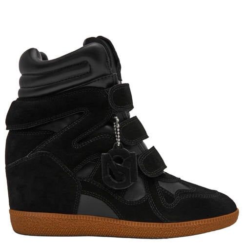 Steve Madden leren suède sneakers met sleehak - zwart