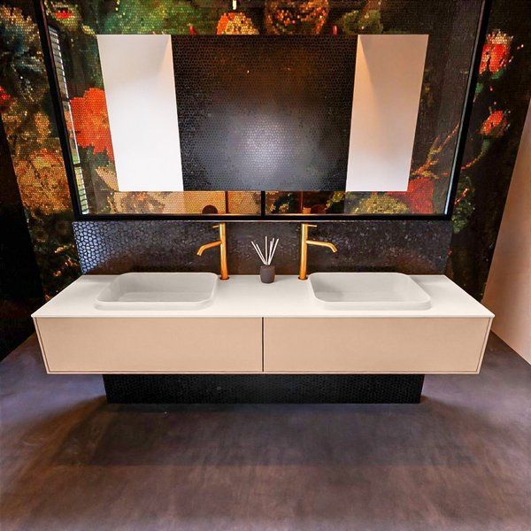 Mondiaz ERIN 200cm badmeubelset onderkast Rosee met 2 lades + Wastafel RIDGE dubbel Linen
