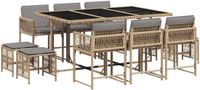 vidaXL 11-delige tuinset met kussens, polyrattan, gemengd beige