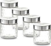 Merkloos Zeller Keuken Voorraadpotten / Bewaarpotten - 5x - 750 ml - Geruit Glas - 11 x 12 cm