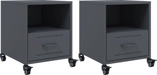 vidaXL Nachtkastjes - 2 stuks - 36x39x43,5 cm - Staal - Antracietkleurig