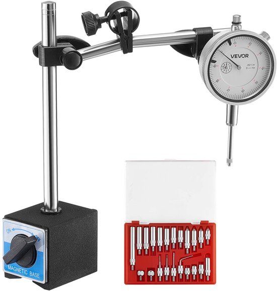 VEVOR Meetklok, Meetklokstandaard met Dubbele Staafstandaard En Opbergkoffer, Nauwkeurigheid 0,03 mm, Bereik 0-25,4 mm, Meetklokhouder, Niet-Magnetische Centreerstaven voor Machine-Instelling