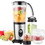 Smoothiemaker Uten Smoothiemaker Uten Mixer Roestvrijstalen mixer/keukenrobot 5-in-1 multifunctionele blender, fruitpers, vleesmolen, ijsbreker, koffiemolen met 600 ml reissportflessen voor kamperen aan huis
