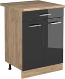 Vicco Keukenonderkast R-Line, Antraciet Hoogglans/Goudkleurig Eiken, 60 cm