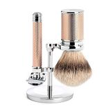 Mühle Set Afeitado Brocha Afeitar Tejón Punta Plata & Maquinilla Tradicional Oro Rosa R89