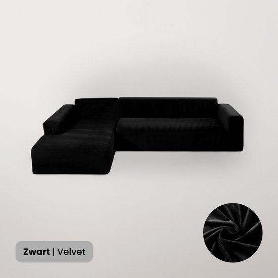 BankhoesDiscounter Velvet Bankhoes - Hoekbank - M4 (220-300cm) - Zwart