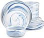 Noble set de table – 4 personnes – 12 pièces – Céramique marbre bleu – Assiettes de dîner – Assiettes de petit déjeuner